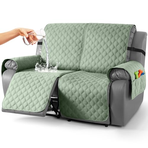 Image of TAOCOCO 100% Waterproof Recliner Covers, Recliner Sofa Covers with Leg Straps, Reversible Recliner Couch Cover for Reclining Chair, Washable Couch Protector for Pets Kids(2 Seater, Sage Green)