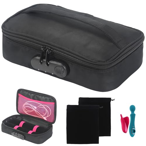 Storage Organizer Case with 2 Drawstring Bags,Discreet Lockable Toy Bag Storage Organizer for Women and Men, Portable Travel Bag with Combination Lock (Updated Model)