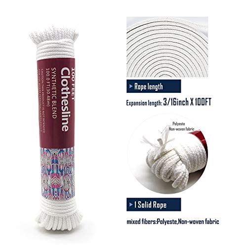 Houert Clothesline Rope, 3/16Inch X 100Ft, Retracting Outdoors All-Purpose Rope For Laundry Line Dryer, Camping Travel & Home Use Diy Rope (1 Solid Rope, White) #TOP1