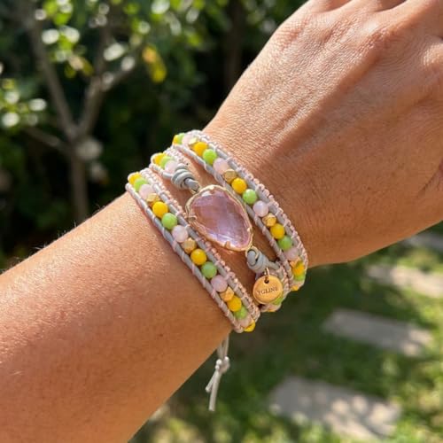 Image of YGLINE Natural Stone Beaded Healing Wax String 5 Wraps Bracelets