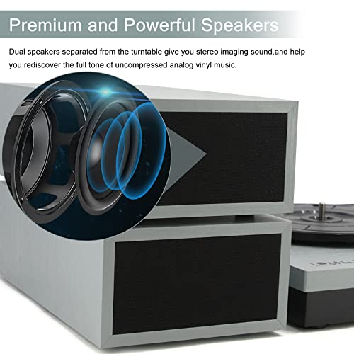 Image of LP&No.1 Record Player with Stereo Bookshelf Speakers, Vintage 3-Speed Belt Drive Turntable, Wireless Input, RCA Output, Auto Stop Function | Blue