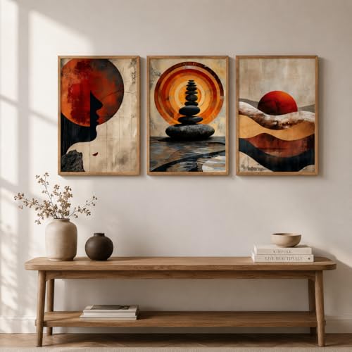 Image of Livin'luxe Set of 3 Abstract Meditation Wall Paintings for Living Room Dining Bedroom Home Decor with Premium Wooden Color Synthetic Frame (25.5 x 19.5 Inch) NM03-61