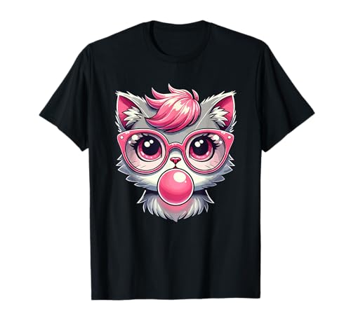 Lindo gatito con gafas y goma de mascar | Chicas, gato divertido Camiseta