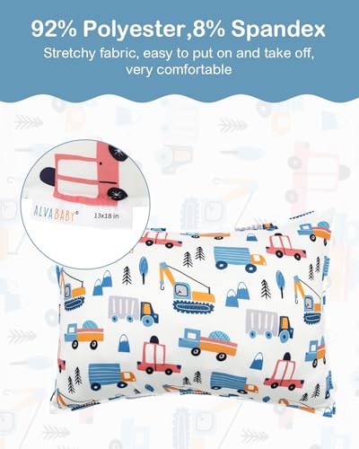 Image of ALVABABY Toddler Pillowcases Stretchy Soft Kids Pillow Cover 2 Pack Fit 13 inchx 18 inch or 12 inchx16 inch Envelope for Girl Boy Travel