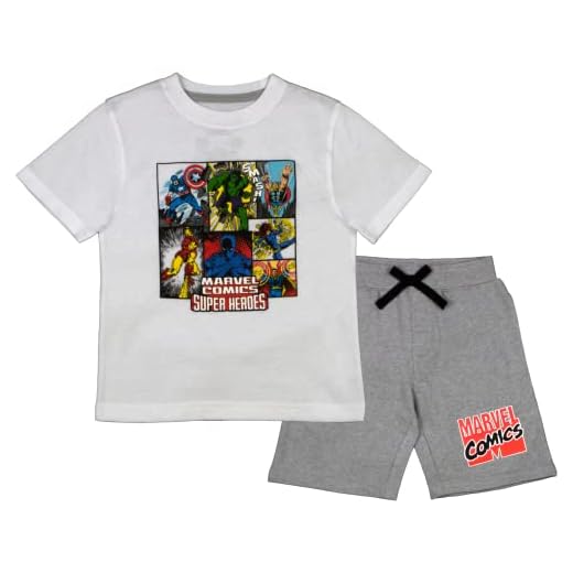 Marvel Conjunto de camiseta e short de super-heróis para meninos, Vingadores e Homem-Aranha para meninos, Vingadores branco/cinza, 4 Anos