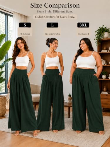 Image of Jawdrobe Women's Pure Cotton Flare Palazzo Pant | Wide Leg Trouser | Casual Office Wear | Relaxed Fit- Semi-Elastic High Waist