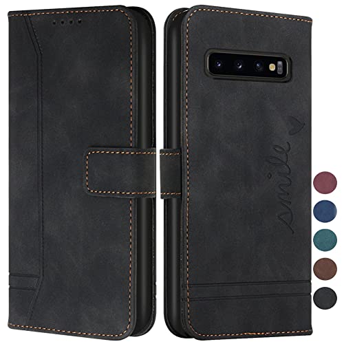 Funda tipo cartera para Samsung S10 de piel elegante Smile Negro con protección completa