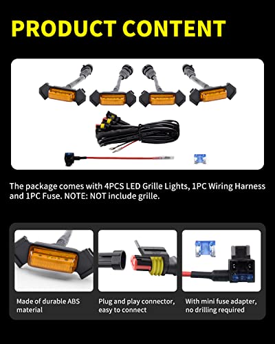 Mealam Amber Led Lights 4Pcs Front Grille Raptor Lamps Car Accessories With Harness And Fuse, Compatible With 2016 2017 2018 2019 Toyotaa Tacoma Trd Pro #TOP3