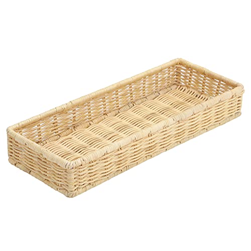 Image of Rectangular Bathroom Tray, Hand-Woven Rattan Storage Baskets Decorative Tray, Wicker Basket Organizer Tray for Storage, (12 inch L x 5 inch W x 2 inch H, Pack of 1)