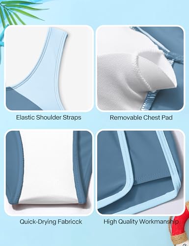 NECIOUS Girls Swimsuit Bikini Set, 3 Piece Bathing Suits Color Block Cutout Teen Swimwear with Shorts Size 13-14 Blue - Image 4