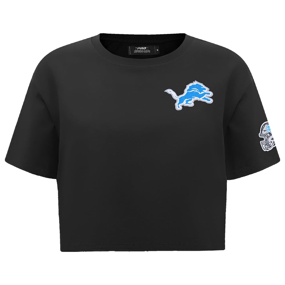 Pro Standard Womens NFL Detroit Lions Classic Chenille Short Sleeve Boxy Tee Black Xs