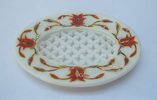 Porte-savon marbre blanc et cornaline ovale accessoire bien-être - 2