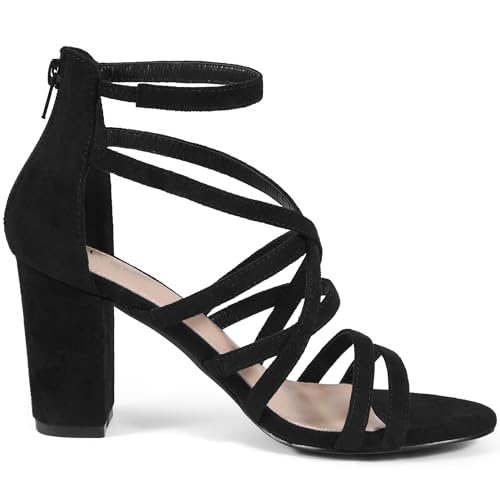 Allegra K Allegra K Women's Gladiator Heels Strappy Back Zip Chunky Heel Black Sandals 8 M US