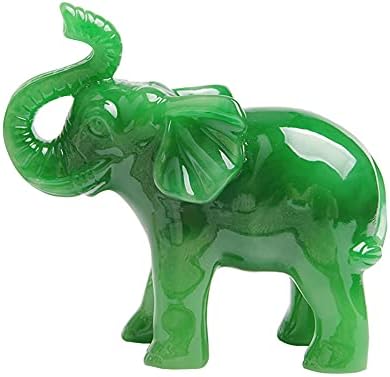 Acxico 1 pcs Jade Green Feng Shui Wealth Lucky Elephant Statues Figurine Home Decor Gift