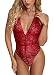 ALLureLove Sexy Lingerie Open Crotch Leotard Teddy Nightwear Lace Miniskirt Babydoll (Wine Red,XXL)