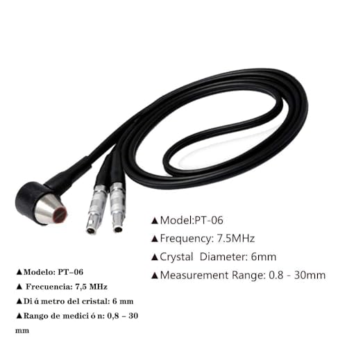 Sensor transductor ultrasónico PT-06 de 7,5 MHz para medidor de espesores ultrasónicos UM Series, rango de medición 0,8 - 30,0 mm, diámetro del cristal 6 mm miniatura 4