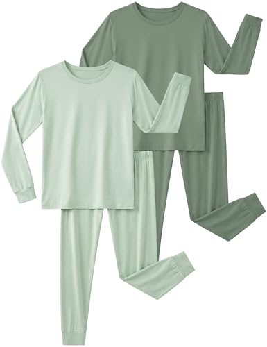 Yoofoss Toddler Pajamas Rayon Made from Bamboo 4 Piece Long Sleeve Pajama Set Kids Pajamas Boys Girls Snug Fit Pjs Set