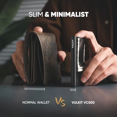 Image of VULKIT Credit Card Holder RFID Blocking with Money Clip, Slim Aluminum POP UP Wallet for Men, Forged Carbon Black