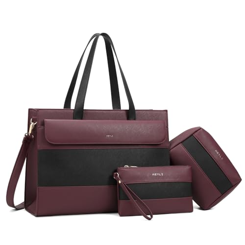 Keyli Laptop Bag for Women Sets,15.6 Inch Computer Work Bags Tote Bag Purses Waterproof Vegan Leather Briefcase Professional Business Shoulder Handbags for Teacher Office Travel Red - image 1