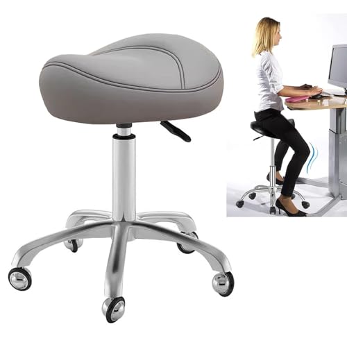 HUNTFF Silla giratoria ergonómica con Forma de Silla de Montar, Silla de Oficina, Silla de salón con Asiento de Silla de Montar, Taburete Ajustable para masajes en casa y Taller.