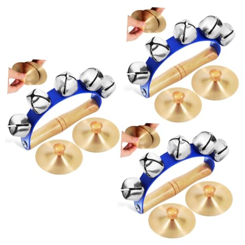 VICASKY 3pcs Early Educational Musical Instrument Boys and Girls Sleigh Bell Hand Cymbal Wooden Handle Hand Bell Child Percussion Instrument