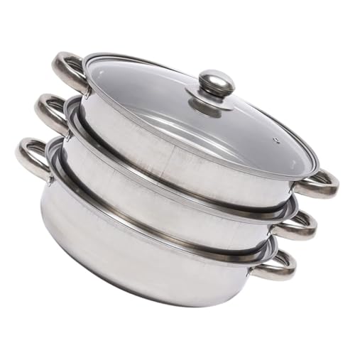 LIGIGWASH Olla De Vapor De Acero Inoxidable Triple Con Asas Ergonómicas Compatible Con Cocinas De Gas y Eléctricas Para Cocinar Verduras Pescados y Aves Casa