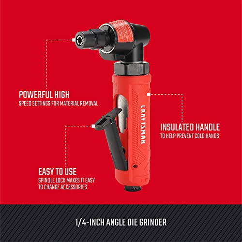 CRAFTSMAN 1/4-in Angle Die Grinder with Spindle Lock, 21,000 RPM High-Speed Power, Angled Head for Tight Areas, Built-in Muffler, Ergonomic Insulated Handle thumbnail 2