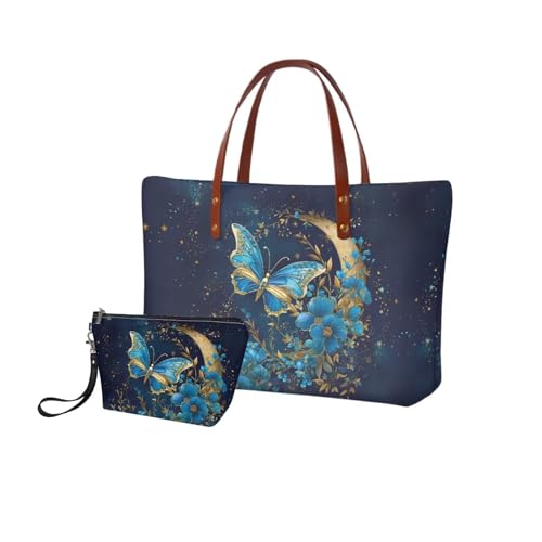 Image of 2PCS Tote Bag for Women Top Handle Purse with Wallet, Hobo Bag Tote Shoulder Bag with PU Cosmetic Bag