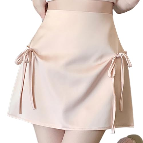 Womens Mini Skirts Trendy Silk Satin Short Skirt Drawstring Elastic High Waisted A-Line Club Party Going Out Skirts4