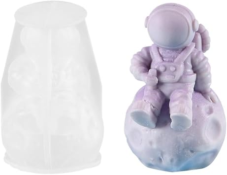Cute Astronaut Shape Candle Silicone Molds,Creative Moon Sitting Spaceman Soap Mould Epoxy Resin Casting Molds for Wax Candle Making,Soaps,DIY Crafts