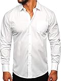 Tasca sul petto BOLF Uomo Camicia a Manica Lunga Camicetta Formale Elegante Quotidiana Tempo Libero Festa Classica Basic Slim Fit Casual Style M13 Bianco M [2B2]