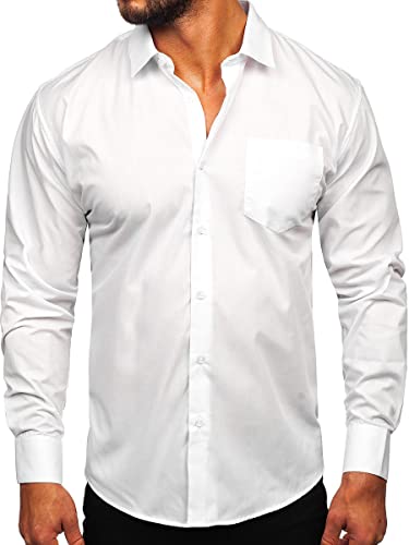 Tasca sul petto BOLF Uomo Camicia a Manica Lunga Camicetta Formale Elegante Quotidiana Tempo Libero Festa Classica Basic Slim Fit Casual Style M13 Bianco M [2B2]