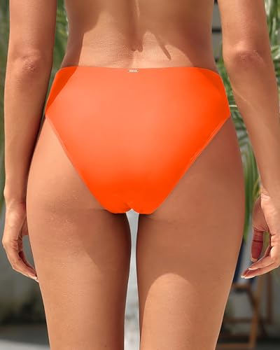 Image of Zmart Women V Cut Cheeky Bikini Bottoms - Mid Waist High Cut Swim Bathing Suit Bottoms V Front Swimsuit