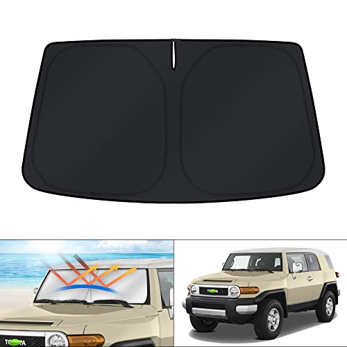 Image of KUST Windshield Sun Shade for Toyota FJ Cruiser 2007-2014 Window Accessories Sunshade Sun Protector Foldable Block UV Rays Keep Cars Cooler Silver Black