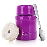 Nomeca Insulated Food Jar Thermos Lunch Container with Folding Spoon, 16 Oz Stainless Steel Double Wall Vacuum Hot Cold Food Container Wide Mouth Leak Proof Lunch Box for Kids Adults - Purple