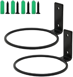 hisunfarm 2 Pcs 4 Inch Flower Pot Holder Hangers,Ring Wall Mounted Planter Hook, Iron Black Collapsible Bracket for Outdoor and Indoor Use (4 Inch)