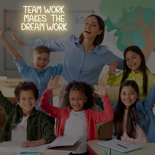 Team Work Makes The Dream Work Neon Sign for Classroom Led Sign Back To School Neon Light up Signs for Classroom Wall Decor School Office Teacher Party Inspirational Kindergarten Preschool Decor Gift by Geeinar - Used condition - Image 6