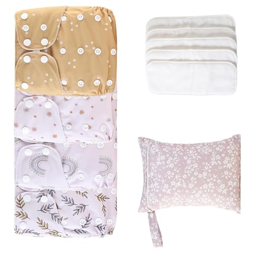 Ropa para bebés, diapositivas reutilizables ajustables, 4 forro absorbente y transpirable, funda impermeable con 4 inserciones y 1 bolsa húmeda, ideal para niños pequeños, niños y niñas,
