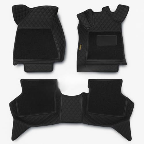 Image of Premium 7D Car Floor Mat for BE 6 Custom Fitted, Luxury Car Foot Mats Compatible with Mahindra BE 6, Set of 3 Pcs, 100% Waterproof and Washable, Classic Black with Black Thread