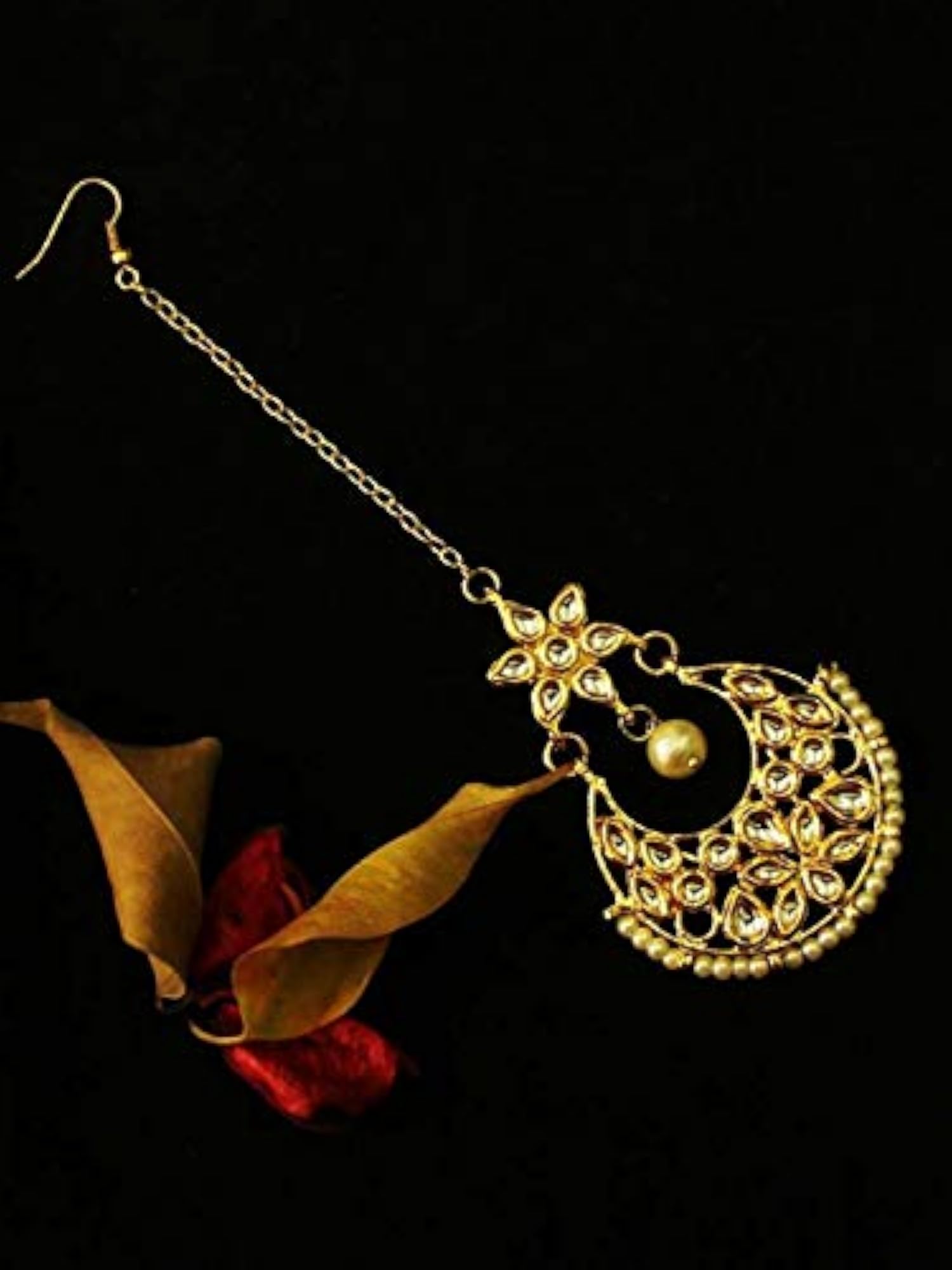 Plated Pearls and Kundan Studded Chandbali Style Maang Tikka