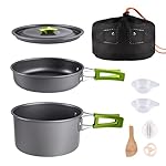 aiGear Kit de Utensilios Cocina Camping | Cocina P...: Traje de Cocina de Campamento: Este traje de cocina de campamento está hecho de aleación de aluminio de grado alimenticio e incluye una olla de campamento, una olla de campamento, una cuchara de bambú, una esponja de limpieza, vajilla, 2 cuencos de p...
