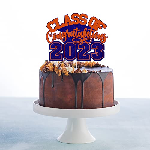 Congratulations Class Of 2023 Cake Topper - Congrats Grad 2023 Graduation Party Decorations Supplies - High School/College Graduation Party Decor Glitter Orange Blue #TOP2