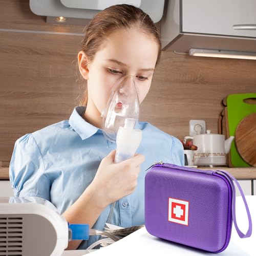Gealaek Protective Carrying Case for Portable Nebulizer, Travel Medical Bag with Hard Shell for Inhaler Spacer, Masks, Asthma Accessories Emergency Medicine Storage Bag for Kids and Adults (Purple)