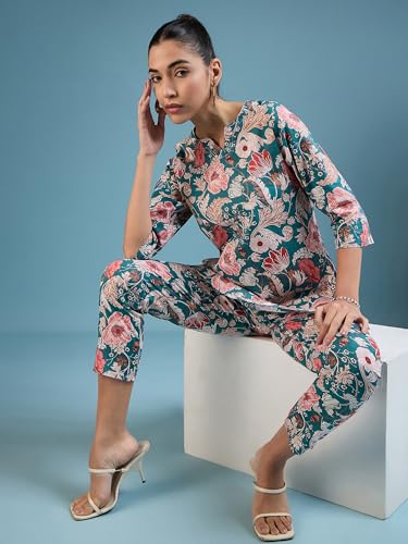 Image of Bee M Pee Designer Stylish Cotton Blend Floral Print Kurta Pant Co ord Cord Suit Set for Women