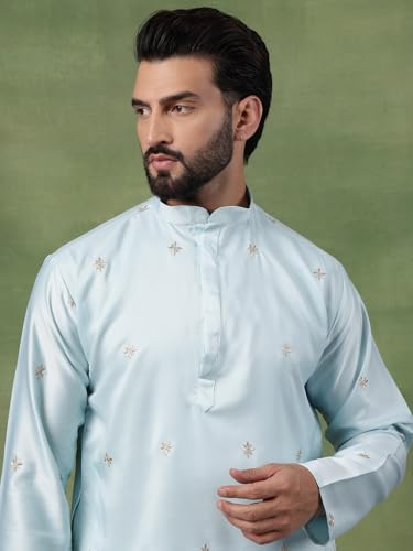 Image of SOJANYA (Since 1958 Men's Cotton Silk Flora & Fauna Embroidered Long Kurta