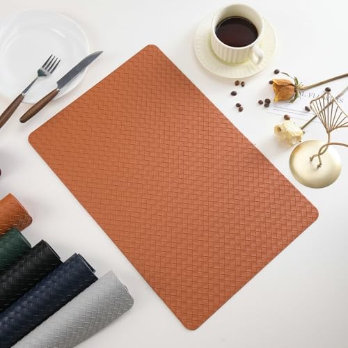 Set de table orange treillis lavable protégeant la table de cuisine 30x45cm