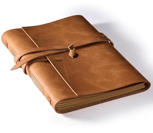 Image of RILIHO Leather Journal Notebook - Genuine Leather Journals for Writing 8x10 Inches, Large Size Vintage Journal For Men and Women, Artist,Travel Journal, Brown