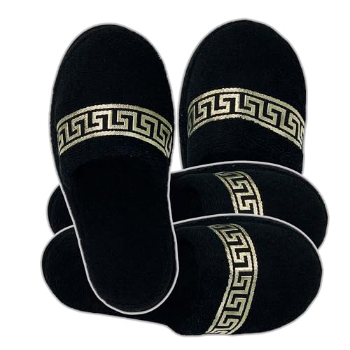 Chaussons d'hôtel en tissu éponge 100% coton noir et doré pour adulte