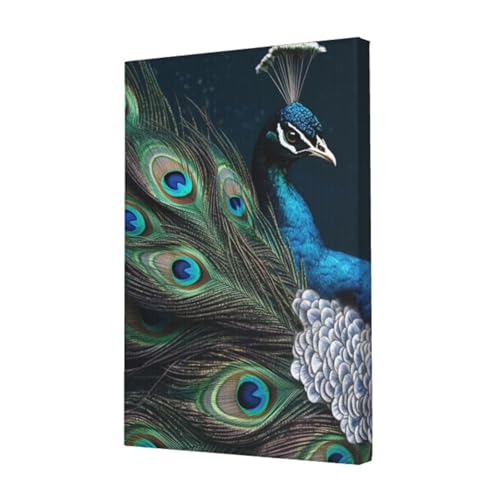 Impressions sur toile de plumes de paon bleues 30x45 cm | Tableau mural encadré moderne