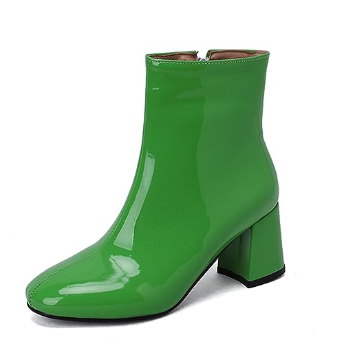 MRKEWUNEY Fashion Womens Go Go Boots Chunky Heel Ankle Boots Side Zipper Dress Booties